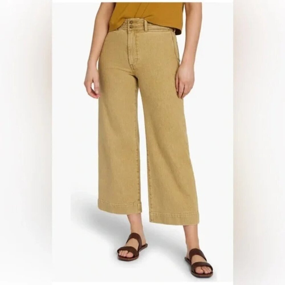 Faherty Harbor Crop Wide Leg Pant Cotton Blend in Guilded Sand Wash 25